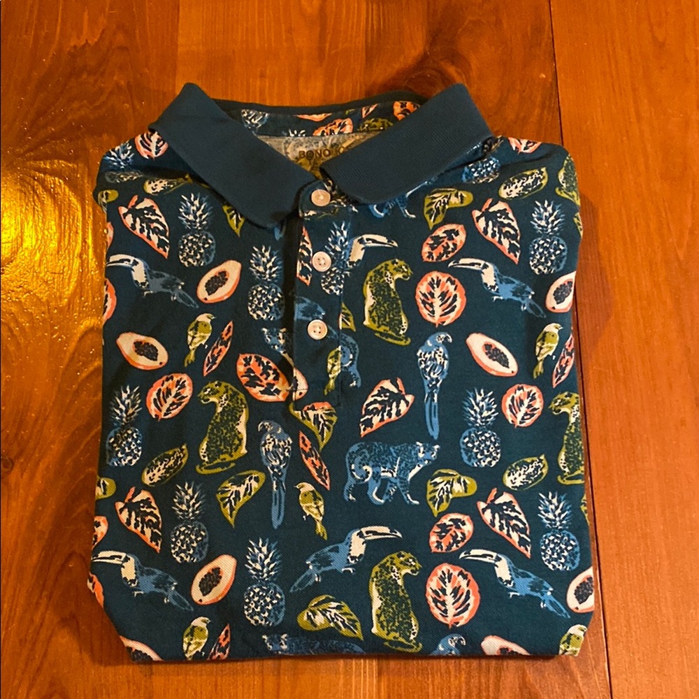 Bonobos Teal Collared Patterned Shirt Standard Fi… - image 1